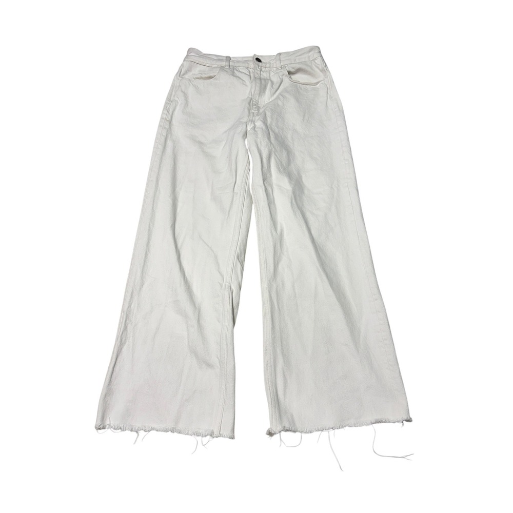 COS Womens High Rise Wide Leg Jeans White Raw Hem Size 27X25 Full‎ Length Cotton